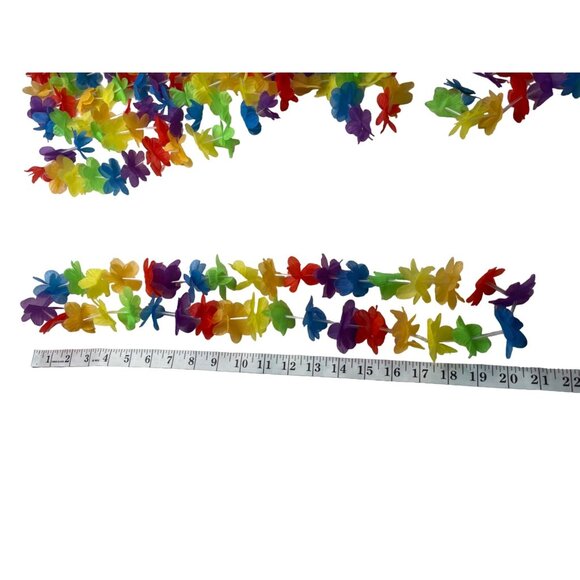 12 Hawaiian Luau Party Flower Leis Multicolor & Purple Plastic & Fabric 21 Inch - Picture 4 of 5